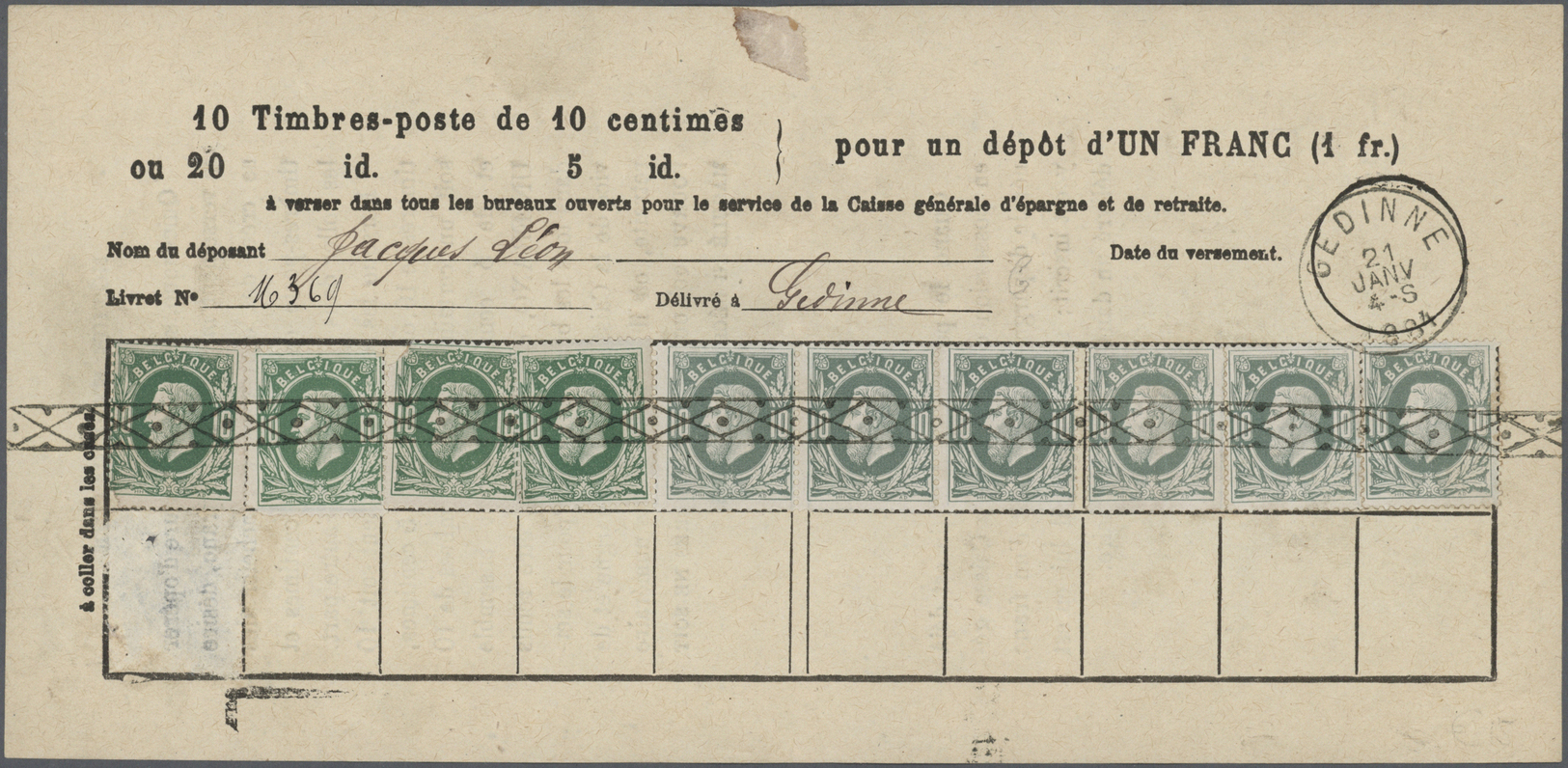 Br Belgien - Besonderheiten: 1884, large forms "solely for school savings" (7) for 2 C. x 50 (3, large