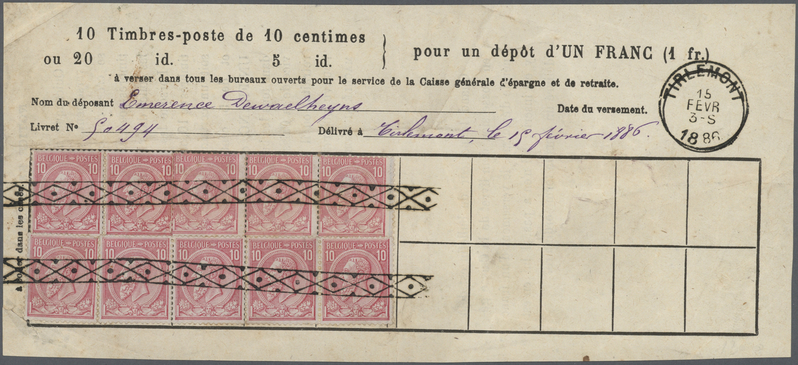 Br Belgien - Besonderheiten: 1884, large forms "solely for school savings" (7) for 2 C. x 50 (3, large