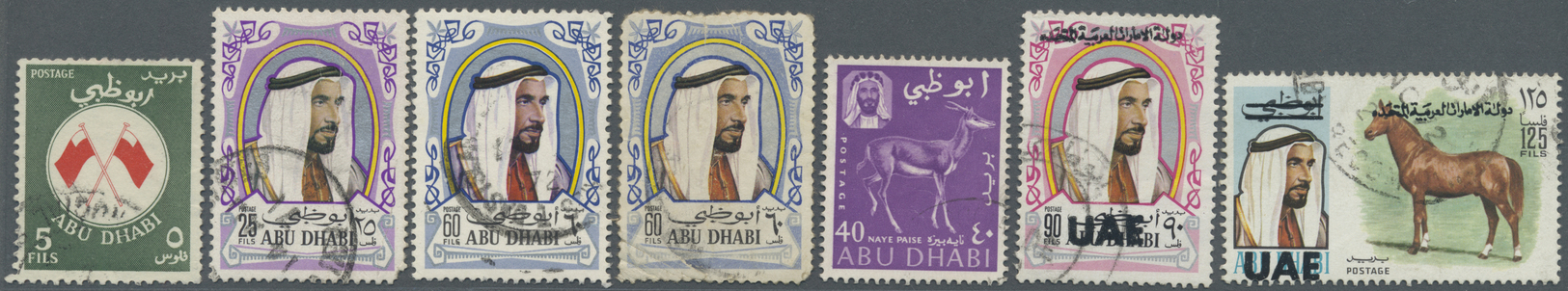 O Abu Dhabi: 1966/1972, Lot Of 23 Commercially Used Stamps (some With Inevitable Marks), Incl. 1972 UA - Abu Dhabi