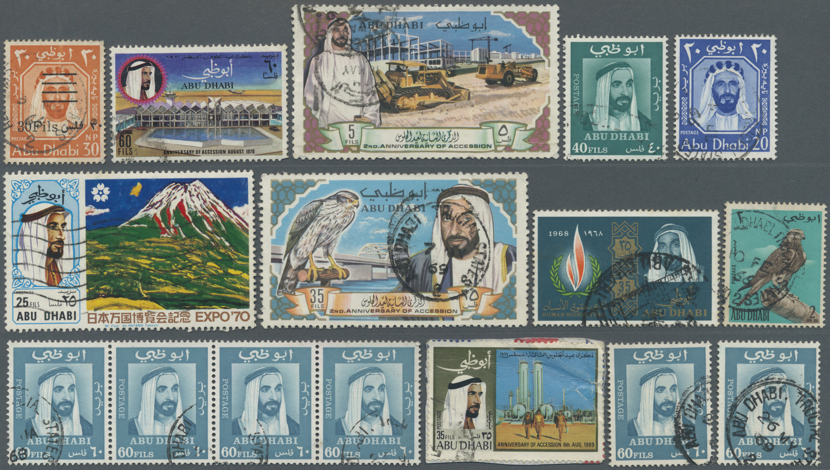 O Abu Dhabi: 1966/1972, Lot Of 23 Commercially Used Stamps (some With Inevitable Marks), Incl. 1972 UA - Abu Dhabi