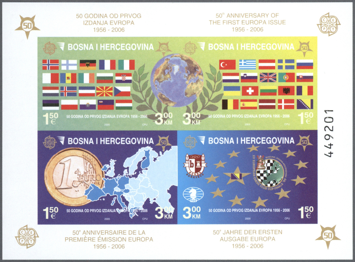 ** Bosnien Und Herzegowina: 2006, "50 Jahre Europamarken". Lot Von 1.000 Sätzen In Kleinbogen Und 1.000 - Bosnia And Herzegovina