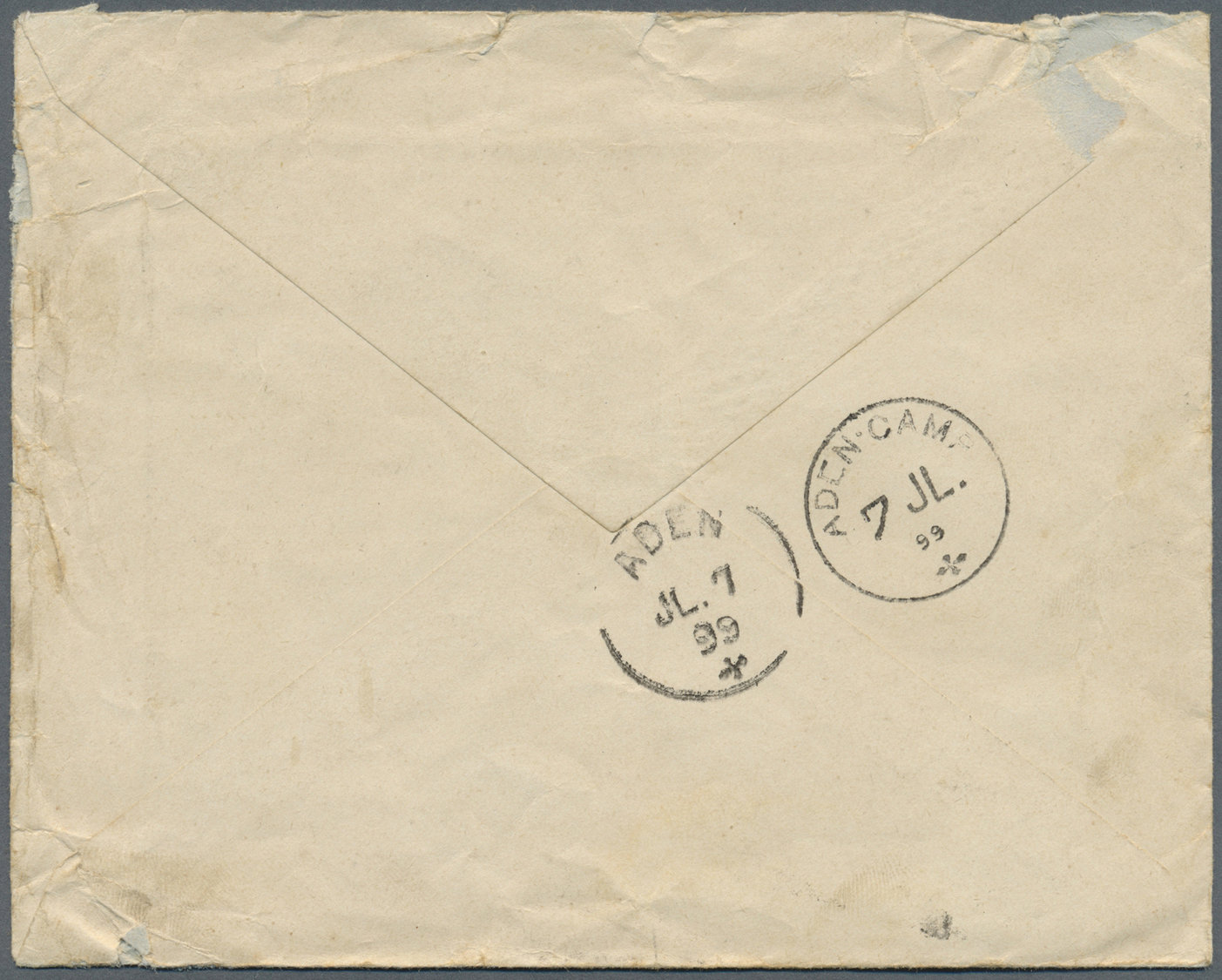 Br Aden: 1899, Incoming Mail, PERIM: Netherlands 5 C. (pair) 3 C. Tied S'GRAVENHAGE 24 JUN 99" To 2nd O - Yémen
