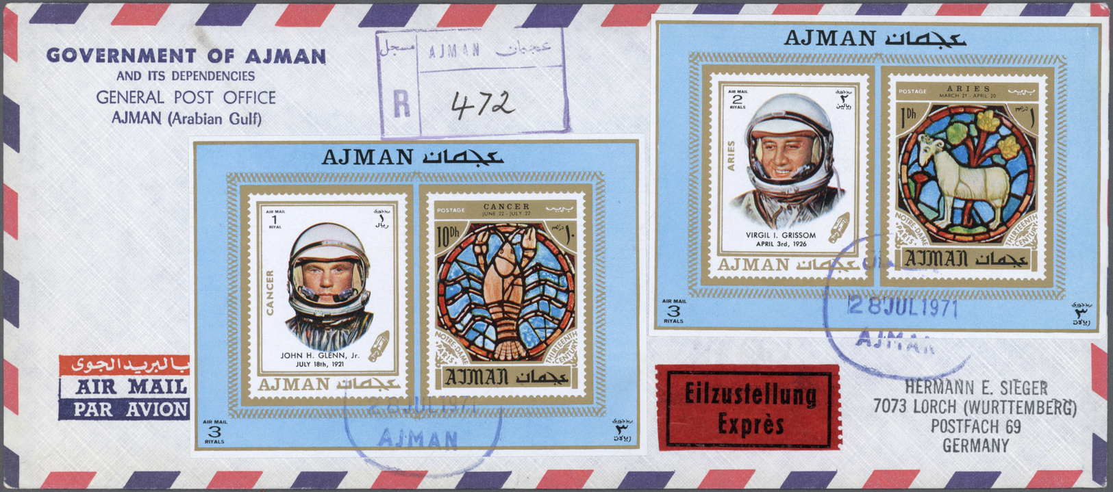 Br Adschman / Ajman: 1968/1972, Collection Of 65 Covers To USA/Europe, Mainly Airmail/registered, All B - Adschman