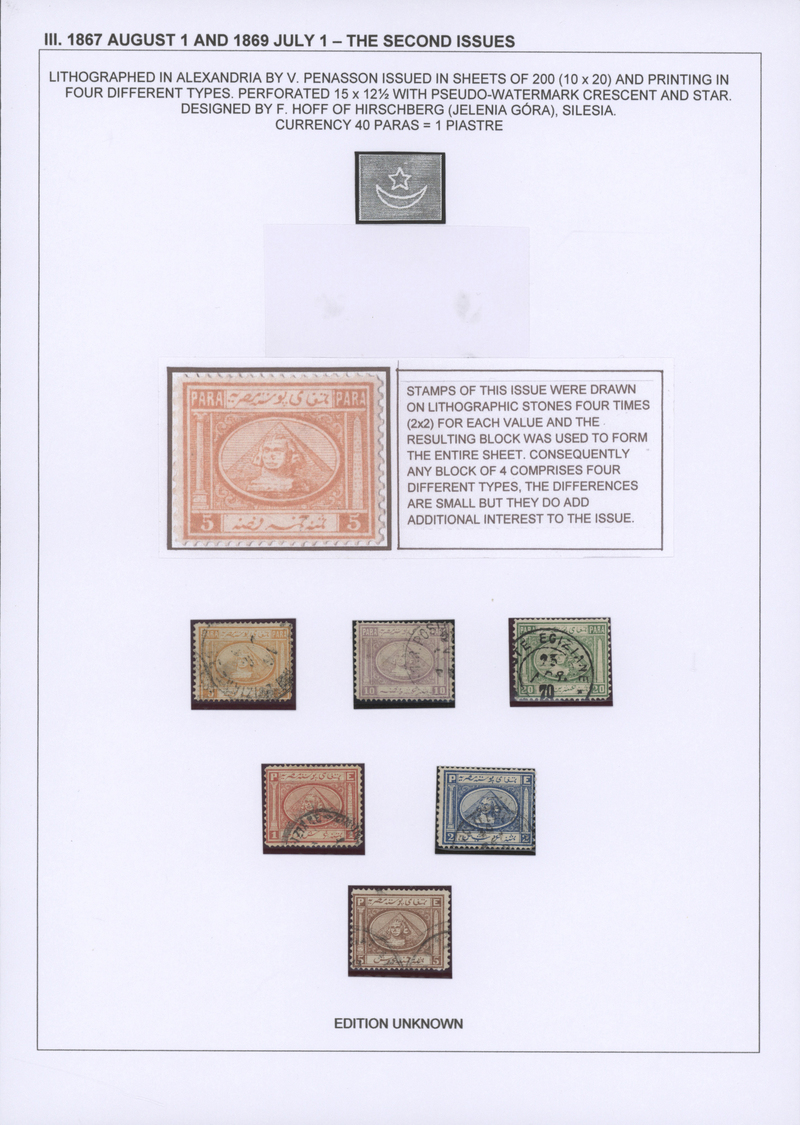 **/*/O/Br Ägypten: 1866-1879: EGYPT FIRST ISSUES: Specialized collection of the various mint and used stamps,