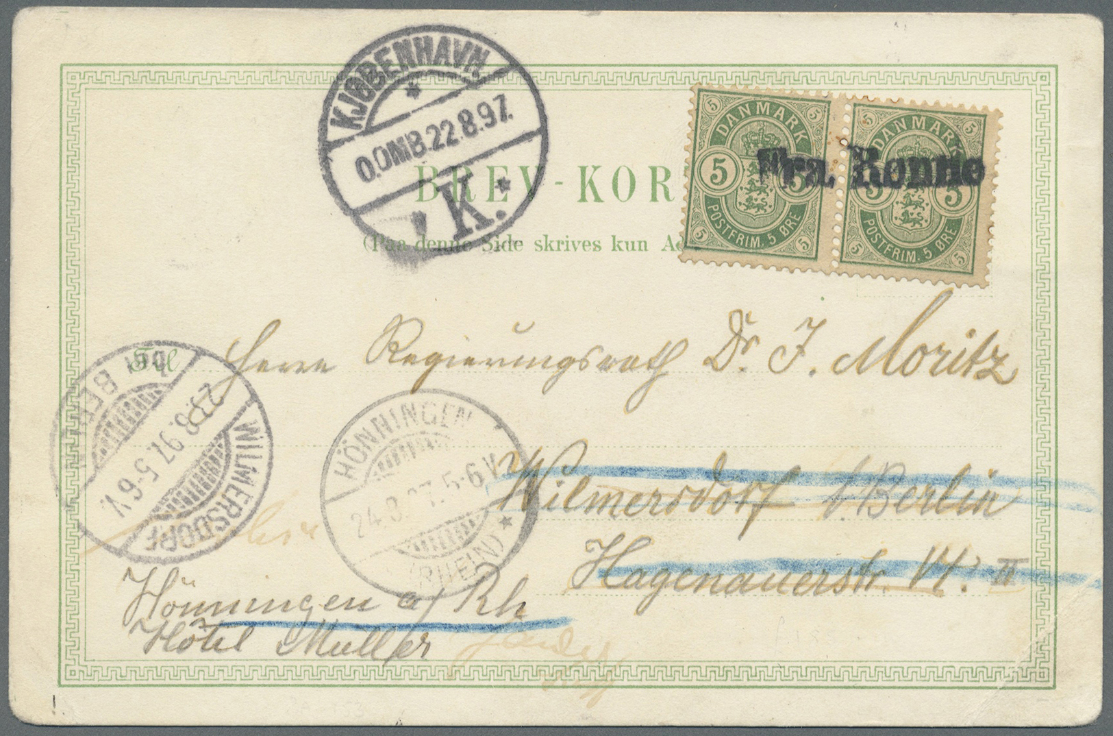 Br/GA Dänemark: 1808/1934, lot of seven better entires (single lots), comprising attractive frankings, reg