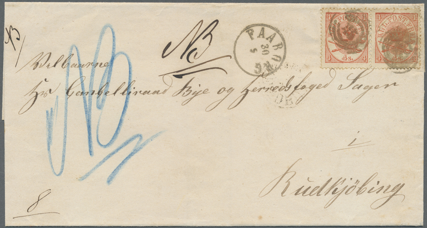 Br Dänemark: 1827/1867, lot of nine entires from one pre-philatelic letter, main value frankings 4s. br