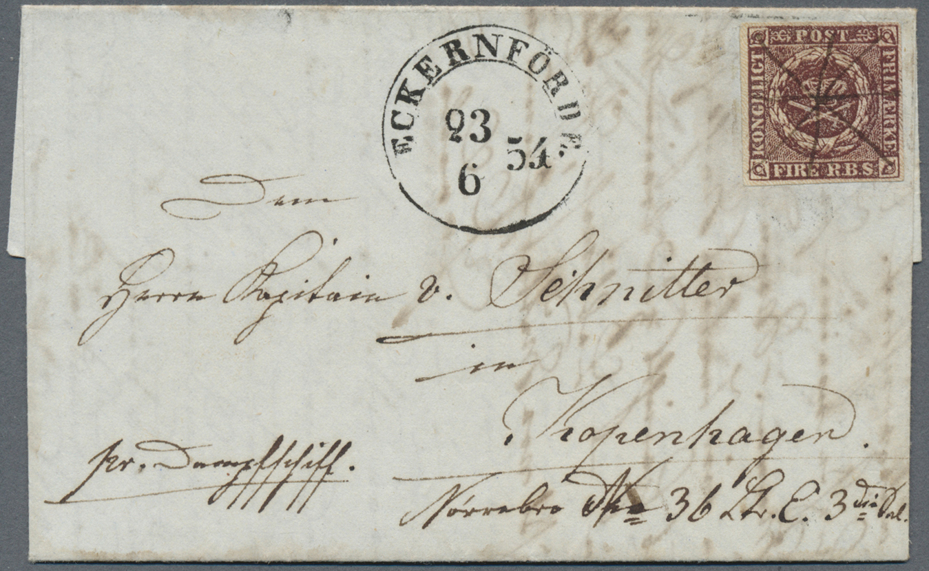Br Dänemark: 1851-54: Kollektion Von 10 Seltenen Und Frühen Briefen Mit Marken 4 RBS Im Album, Dabei U. - Storia Postale