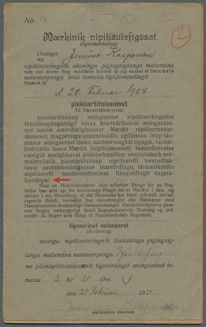 Br/O Dänemark - Grönländisches Handelskontor: 1928/38, Postal Savings Books (4) With Pakke-porto Stamps: - Altri & Non Classificati