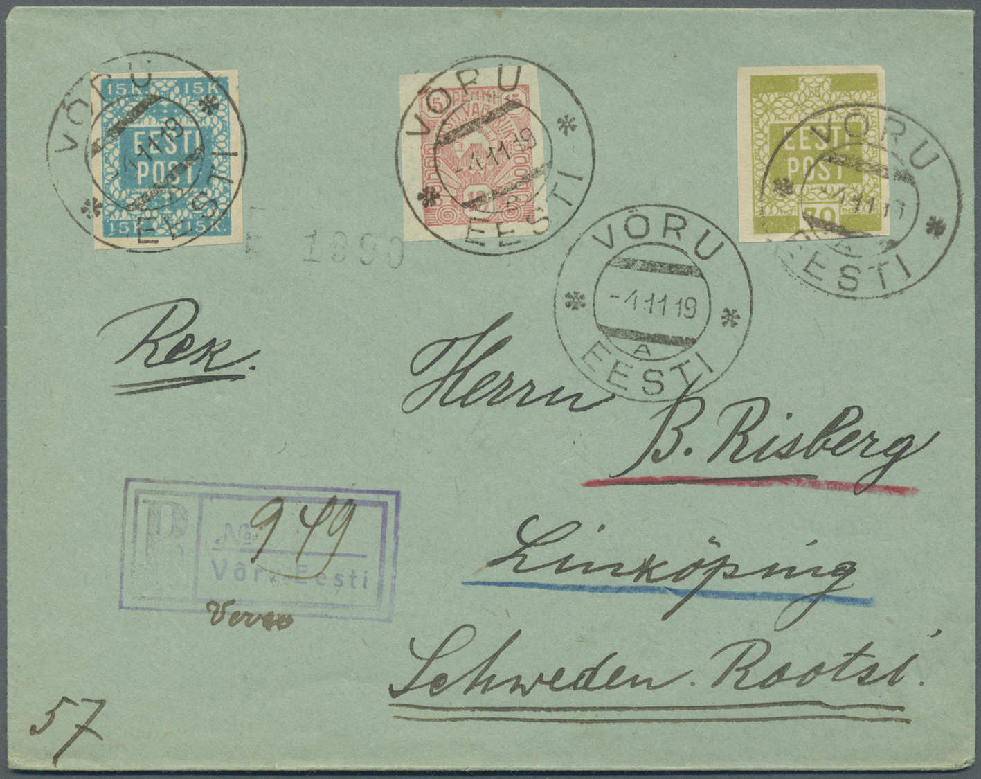 Br Estland: 1919 - 1920, Lot Of 15 Covers From (mostly) Famouse RISBERG Correspondance. Some Small Faul - Estland
