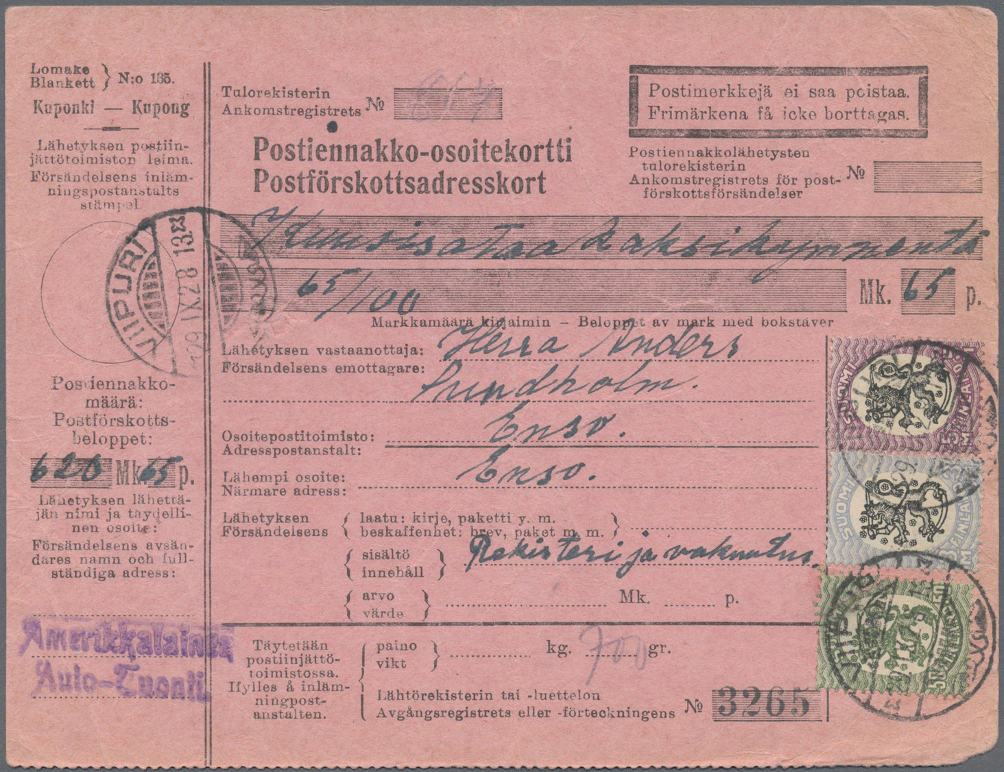 Br Finnland: 1900's-1944 Formerly Finnish P.O.s: Group Of 64 Covers, Postcards, Packet Cards And Postal - Storia Postale