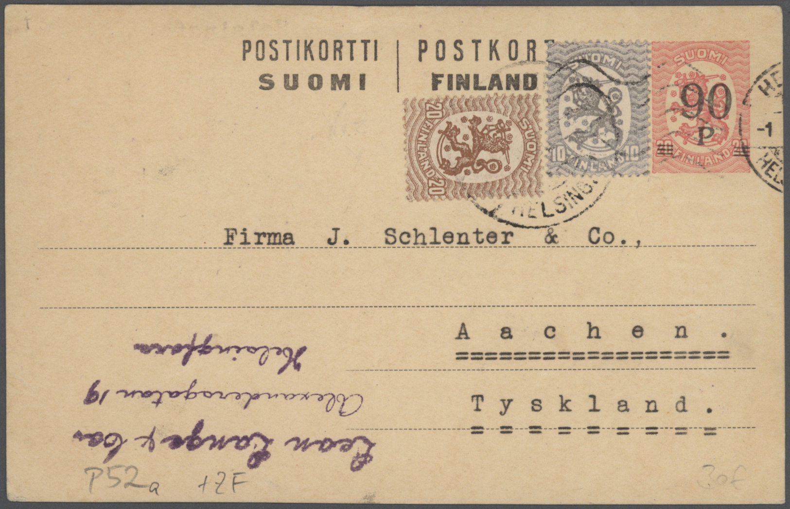 GA/Br Finnland - Ganzsachen: 1874/1940, Lot Of Ca. 50 Used Postal Stationery Postcards And Covers With Man - Entiers Postaux