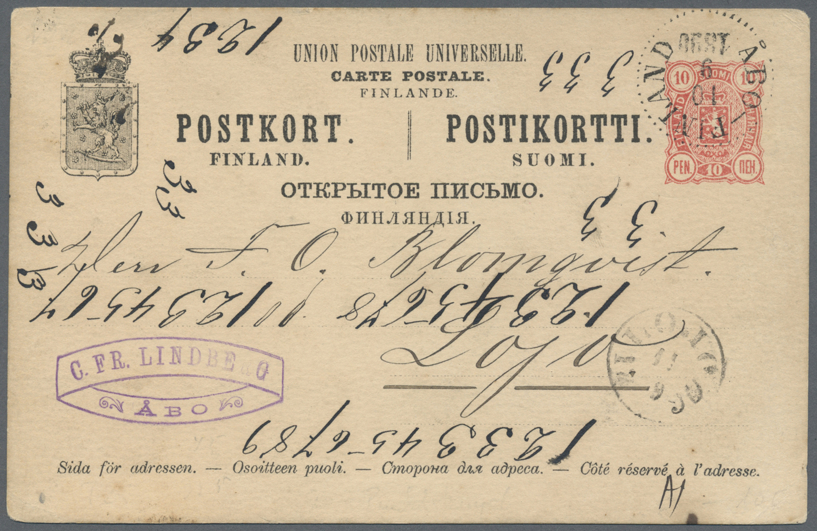 Br/GA Finnland - Stempel: 1880/1950, Gut 1000 Belege mit Schwerpunkt bei den Stempeln. Dabei Paketkarten a