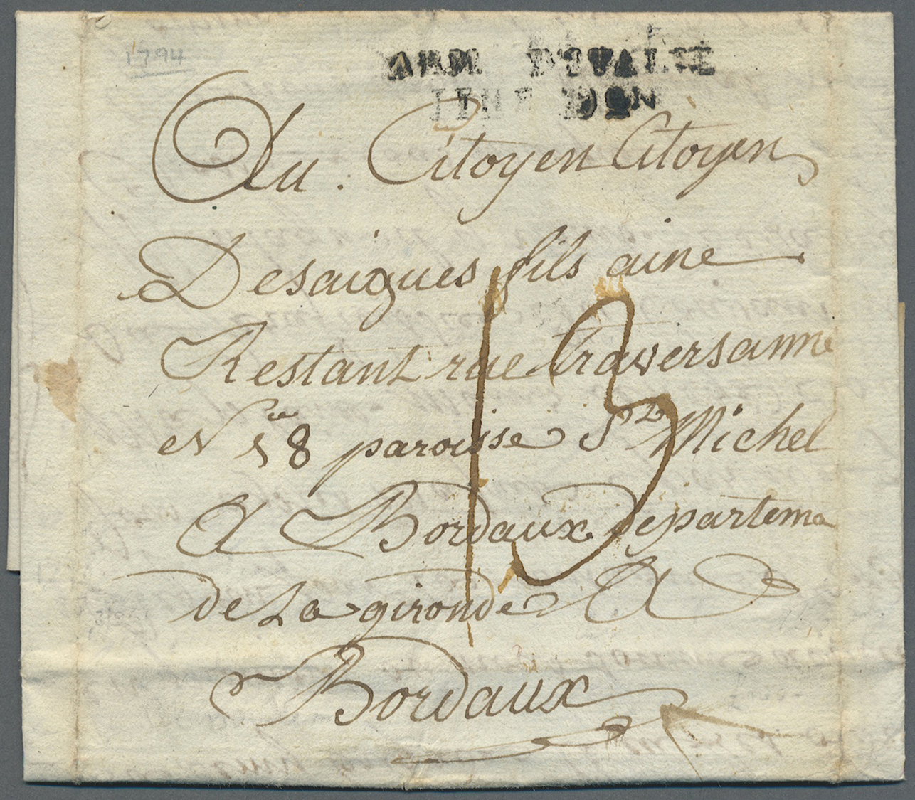 Br Frankreich: 1794/1874, Lot Of Four Stampless Covers, Only Better Items (single Lots), Incl. Pre-phil - Gebruikt