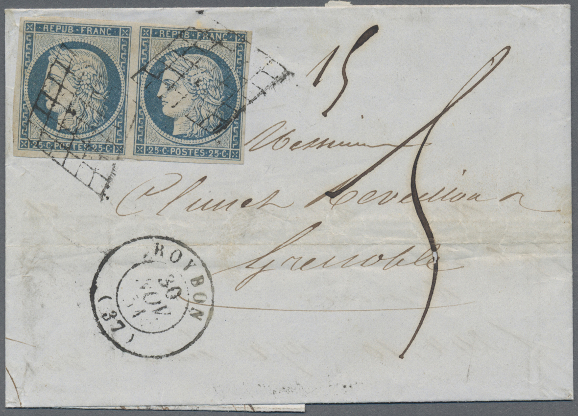 Br Frankreich: 1849/1852, CERES, Group Of Twelve Entires Bearing Frankings 20c. Black And 25c. Blue, Sh - Used Stamps