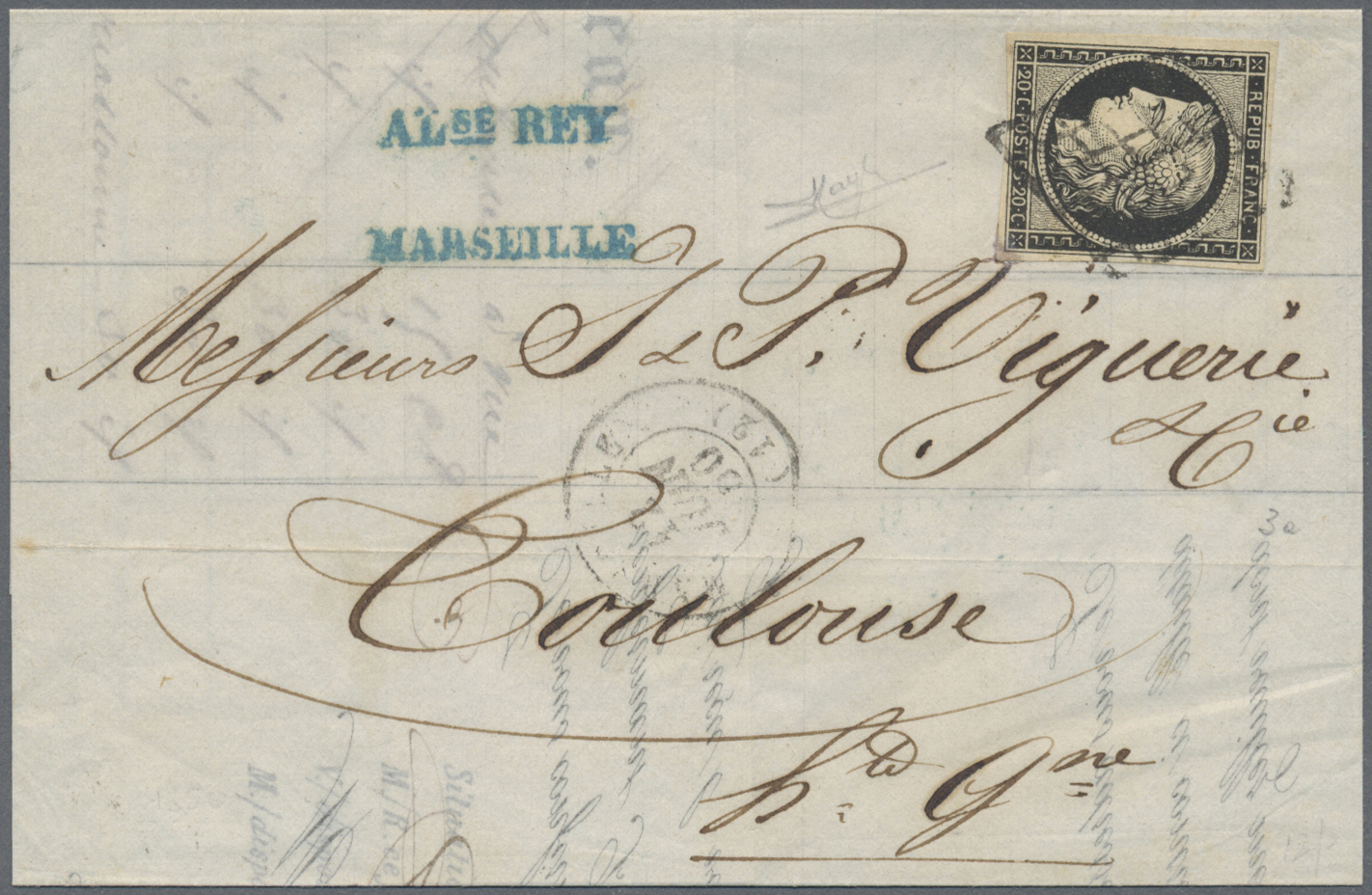 Br Frankreich: 1849/1852, CERES, Group Of Twelve Entires Bearing Frankings 20c. Black And 25c. Blue, Sh - Gebruikt