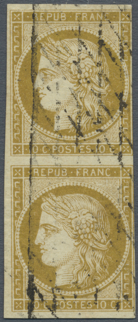 */(*)/O Frankreich: 1850/1922, Lot Of 16 Stamps, Varied Condtion, From 1850 10c. Bistre Vertical Pair, Bette - Oblitérés