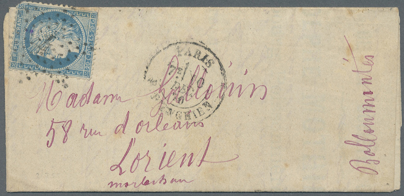 Br Frankreich: 1850/1891, Lot Of 13 Better Covers (single Lots), Bearing Frankings From 1st Issue, Incl - Oblitérés