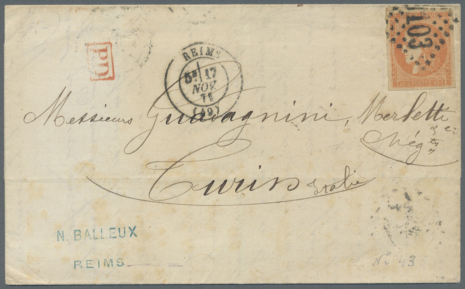 Br Frankreich: 1850/1891, Lot Of 13 Better Covers (single Lots), Bearing Frankings From 1st Issue, Incl - Gebruikt