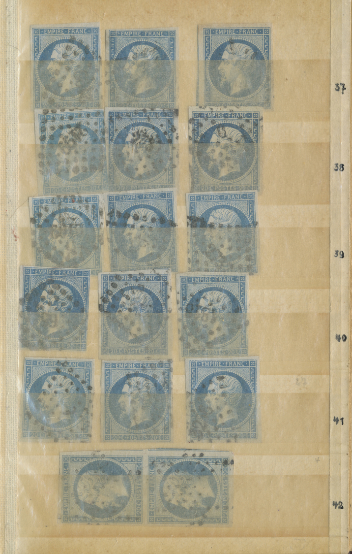 O Frankreich: 1853/1861, 20c. Napoleon (Michel No. 13, Maury No. 14), Group Of 226 Selected Values, Fr - Oblitérés