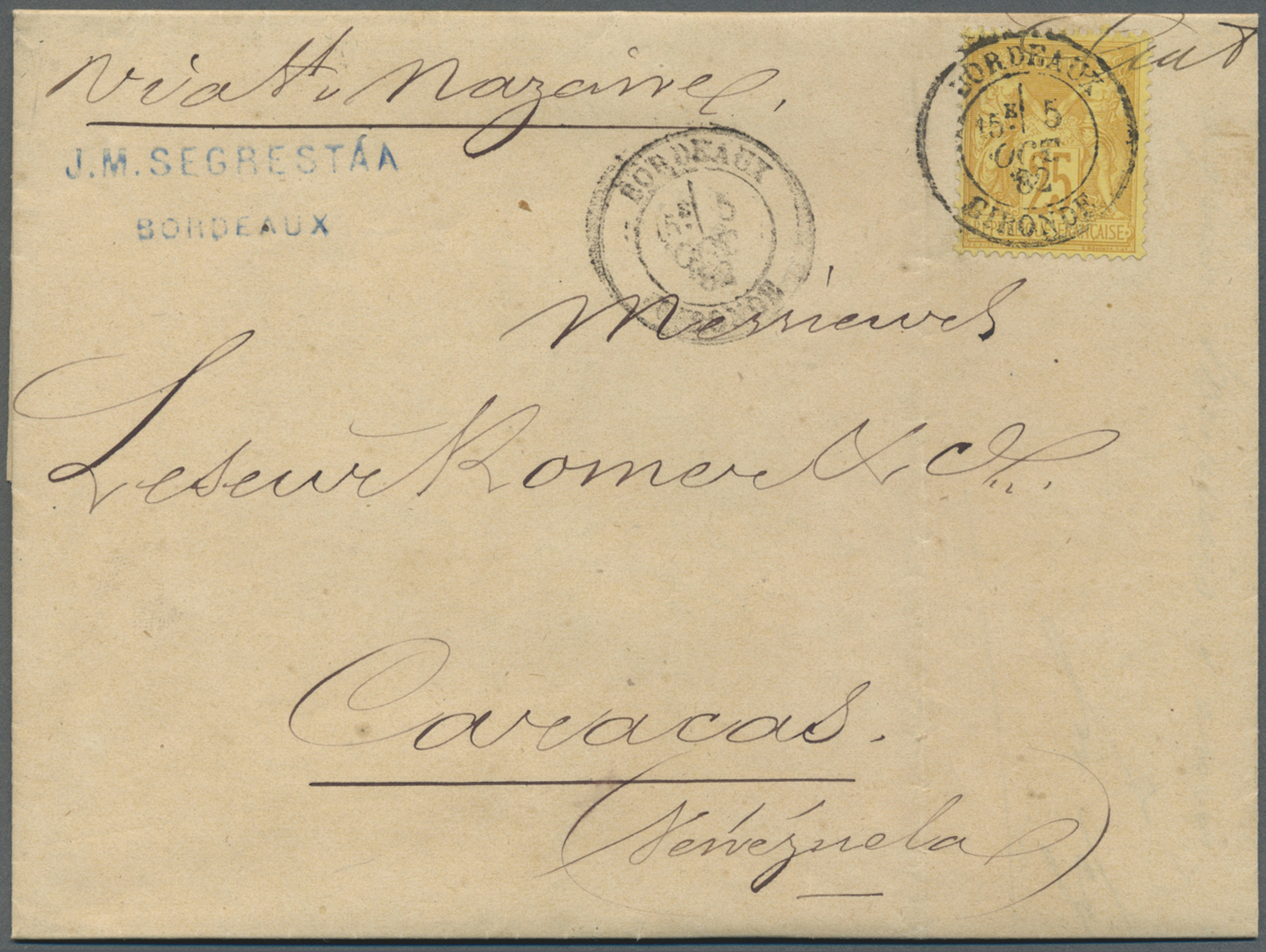 Br Frankreich: 1856/1882, Lot Of Five Entires, E.g. "Empire Nd" 20c. Blue (4) On Cover To England, 80c. - Gebruikt