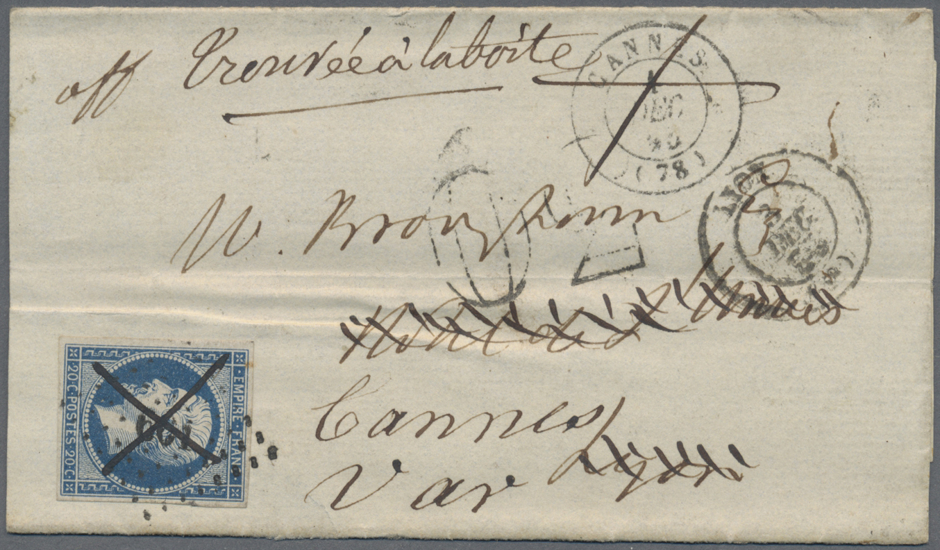 Br Frankreich: 1856/1872, Group Of Seven Insufficiently Paid Entires Showing An Attractive Range Of Pos - Gebruikt