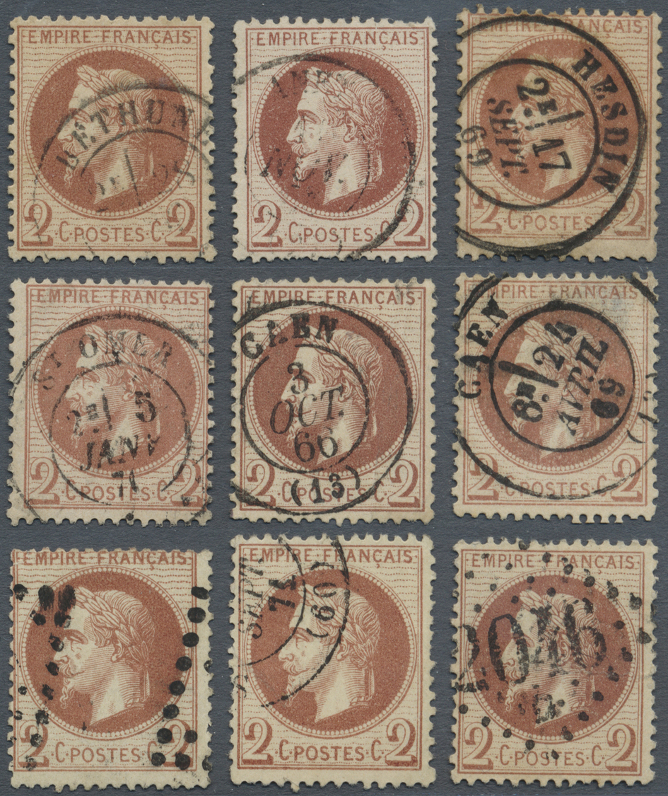 O Frankreich: 1862, Ausgabe Napoleon Gezähnt, Mehrfachposten Von MiNr. 18, 19(19x), 20, 22(9x), 23(42x - Usati