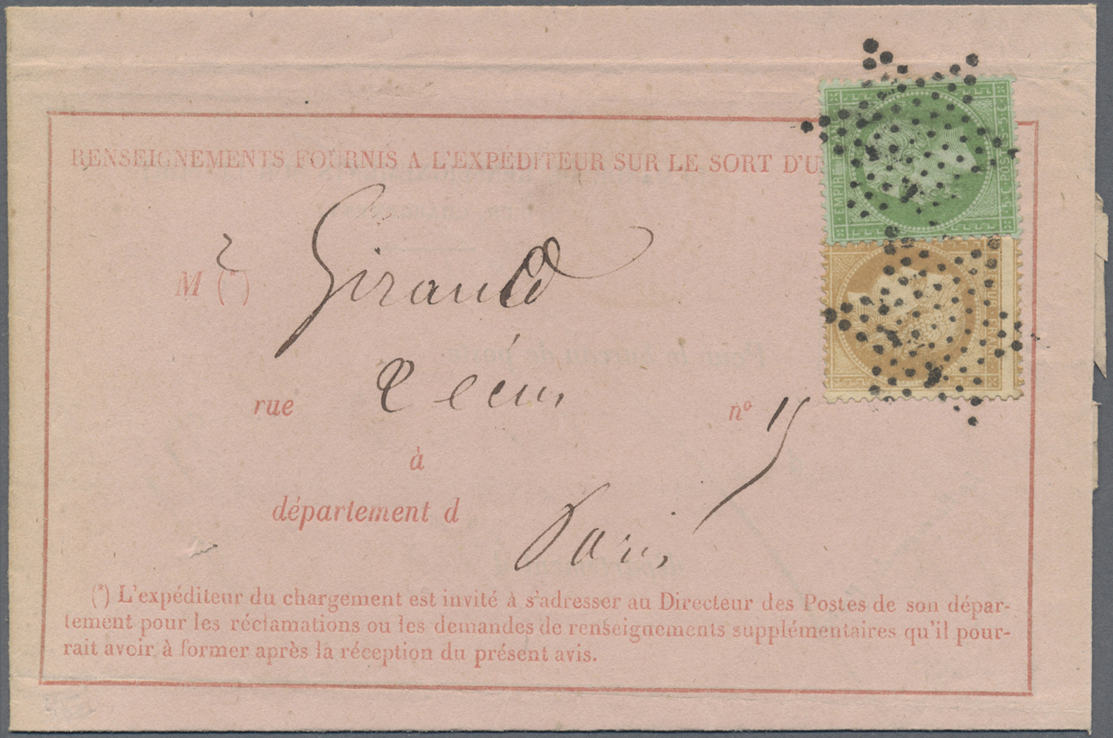 Br Frankreich: 1863/1872, EMPIRE DENTELE, group of 36 entires showing a good range of frankings, postag