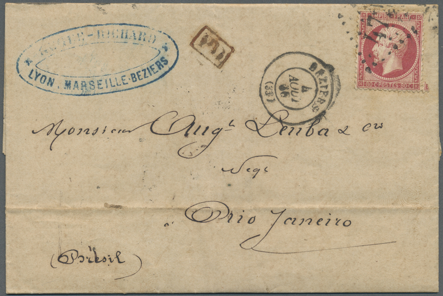 Br Frankreich: 1865/1872, Lot Of Eight Lettersheets With Napoloen And Ceres Frankings To Brazil/Argenti - Oblitérés