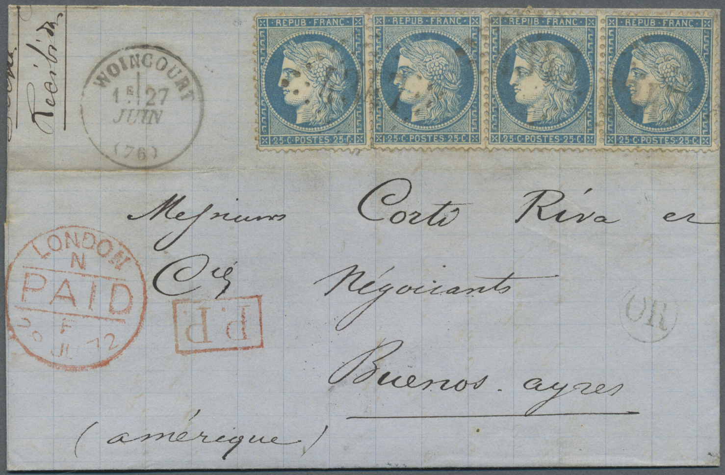 Br Frankreich: 1865/1872, lot of eight lettersheets with Napoloen and Ceres frankings to Brazil/Argenti