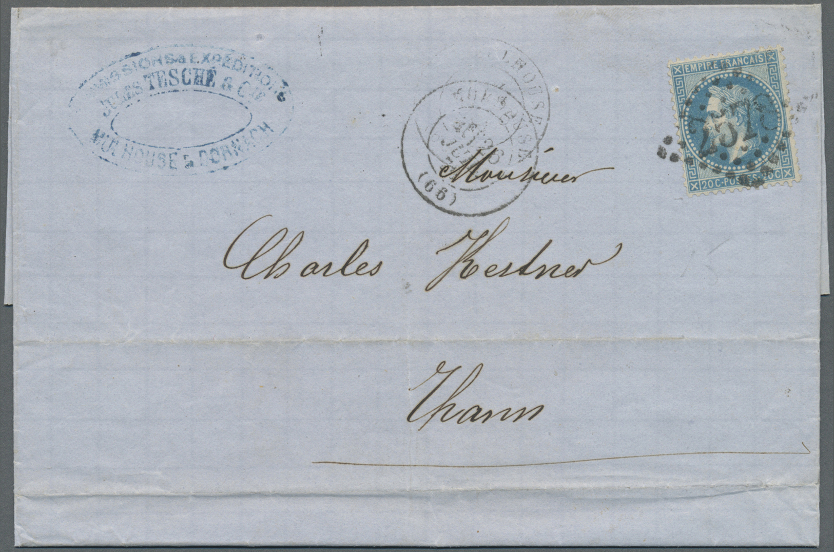 Br Frankreich: 1870, ALSACE-LORRAINE, Five Letters With French Post Franked With 20 Cent. Napoleon Sent - Usati