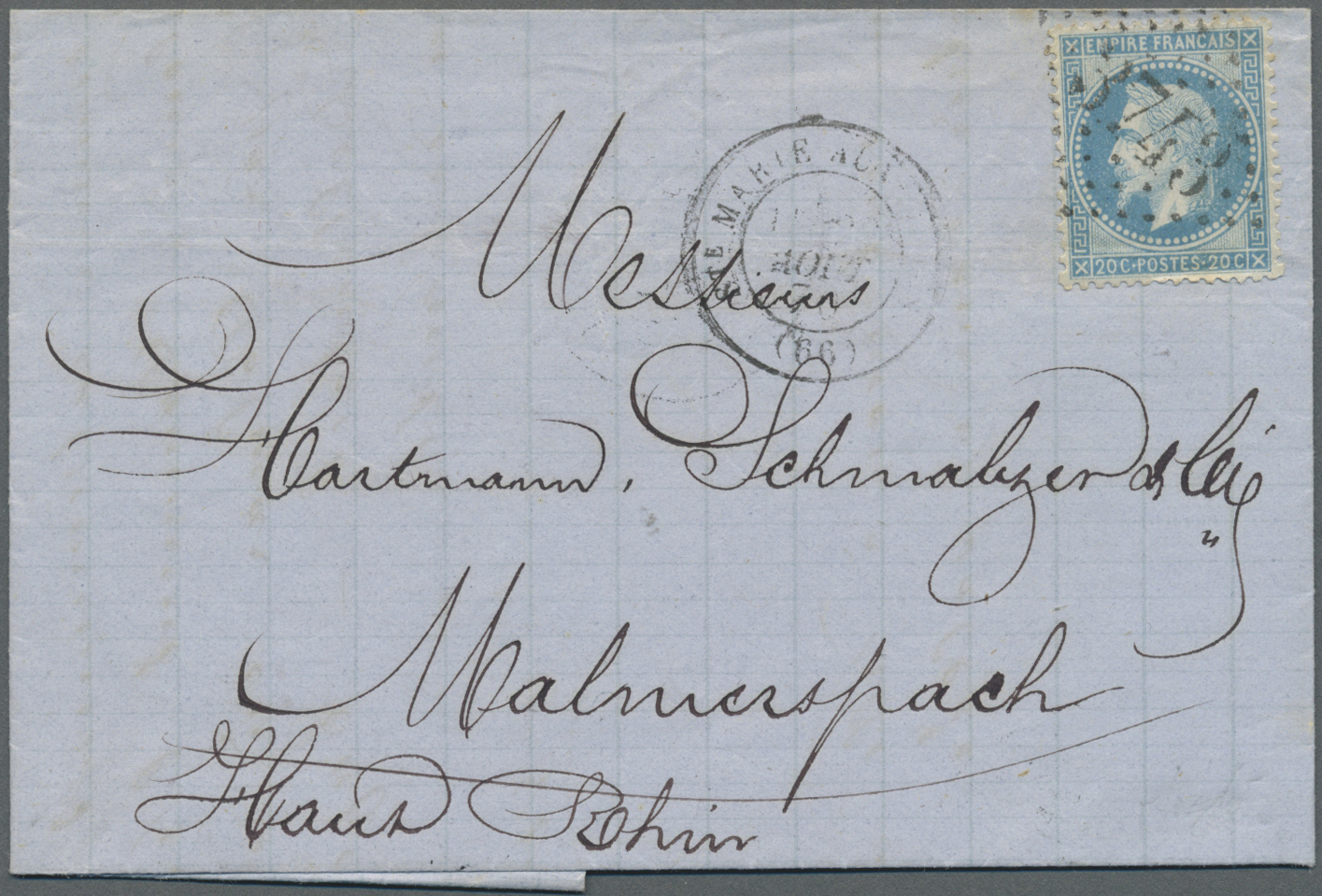 Br Frankreich: 1870, ALSACE-LORRAINE, Five Letters With French Post Franked With 20 Cent. Napoleon Sent - Gebruikt