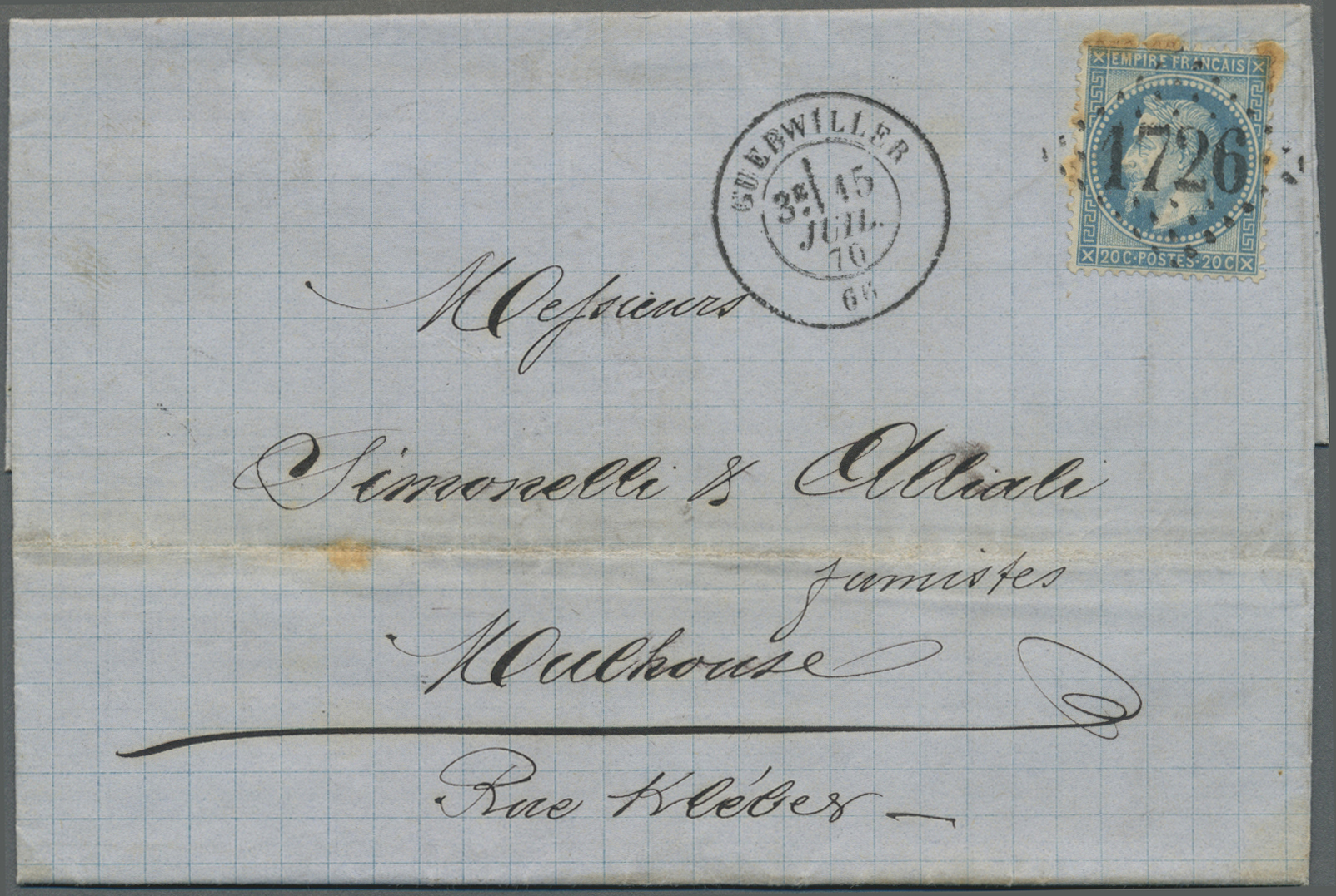 Br Frankreich: 1870, ALSACE-LORRAINE, Five Letters With French Post Franked With 20 Cent. Napoleon Sent - Gebruikt