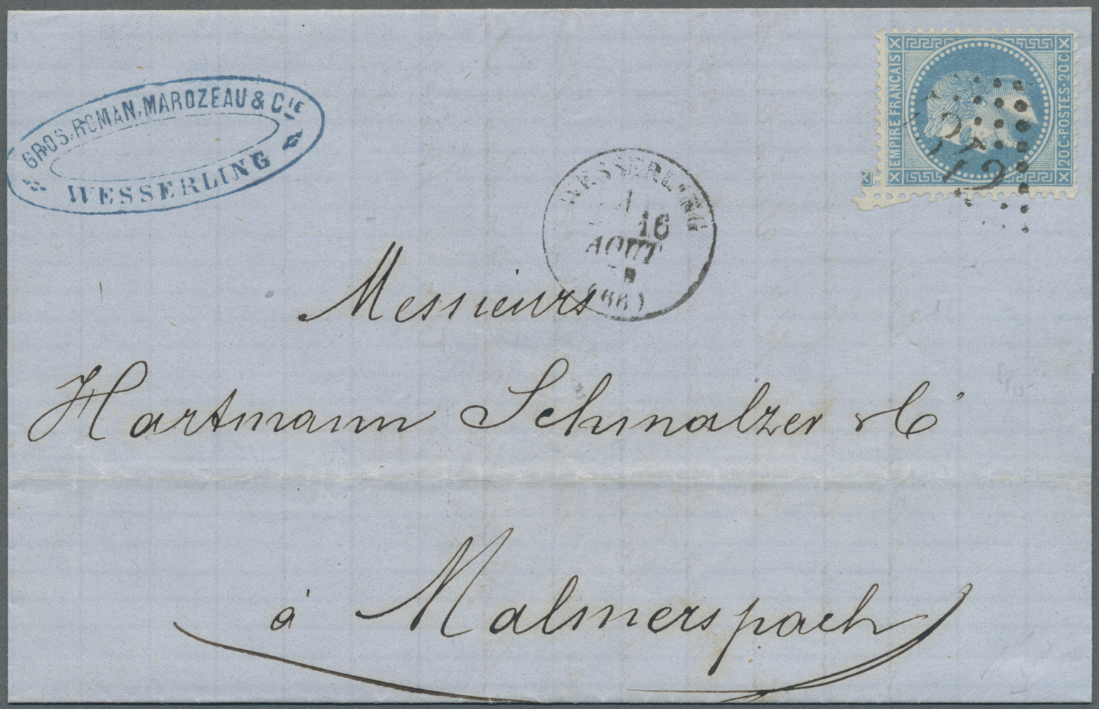 Br Frankreich: 1870, ALSACE-LORRAINE, Five Letters With French Post Franked With 20 Cent. Napoleon Sent - Usati