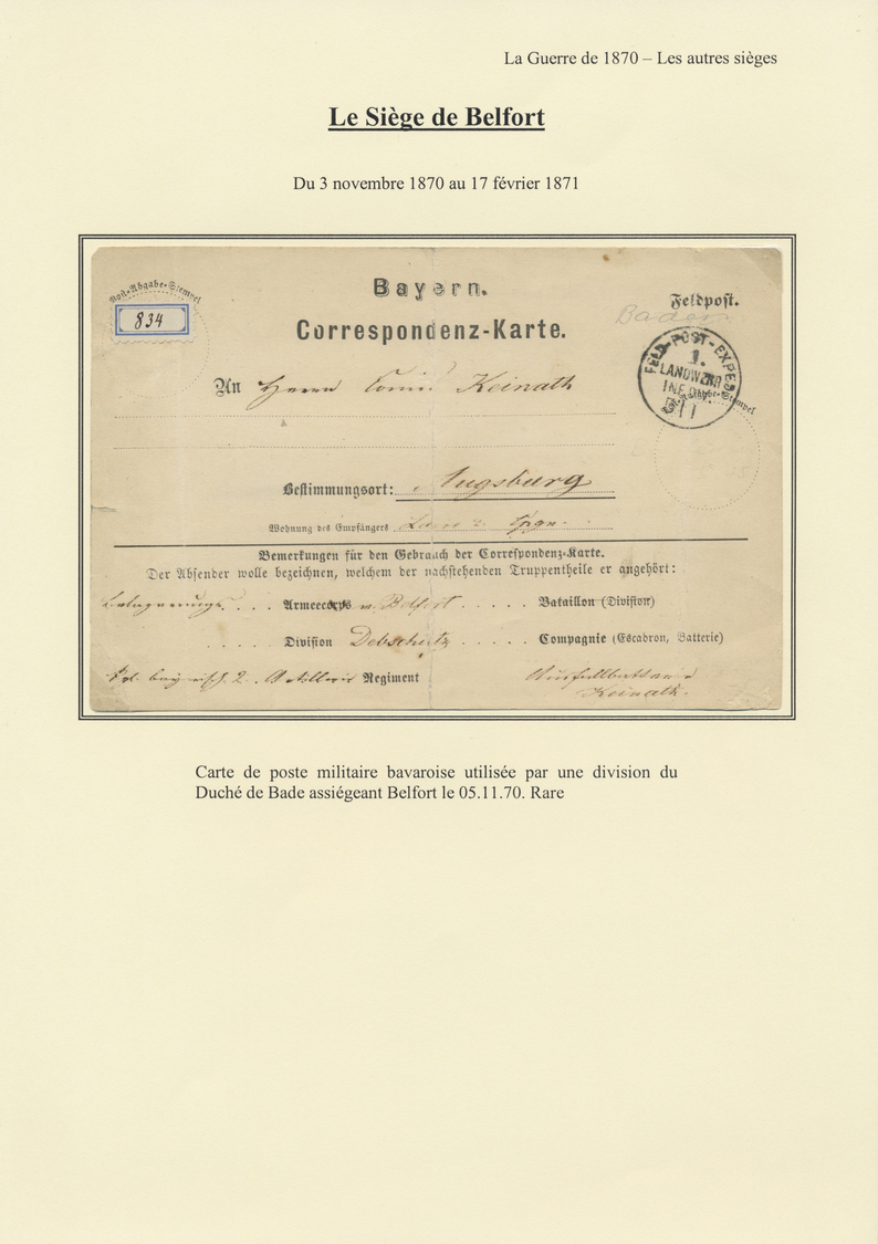 Frankreich: 1870/71: Outstanding collection of the postal history of the Franco-Prussian war of 1870