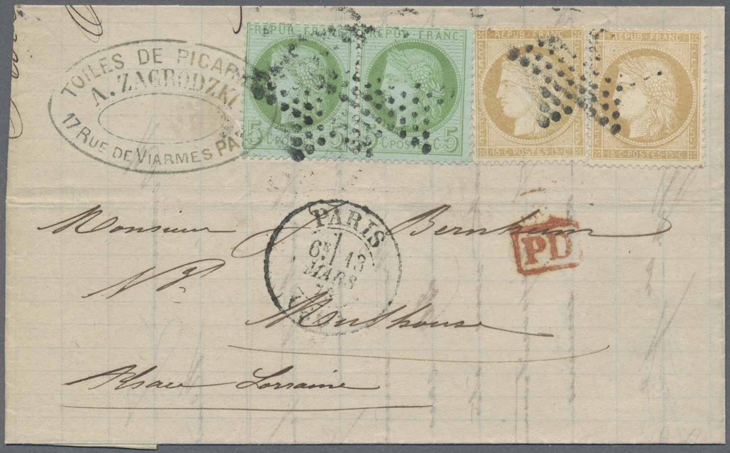 Br Frankreich: 1871/1876, CERES, Lot Of Apprx. 64 Covers/cards, Showing Many Interesting Frankings, Mai - Oblitérés