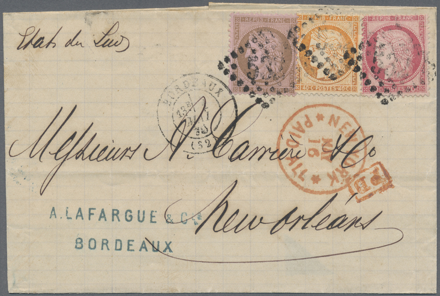 Br Frankreich: 1871/1876, CERES, lot of apprx. 64 covers/cards, showing many interesting frankings, mai