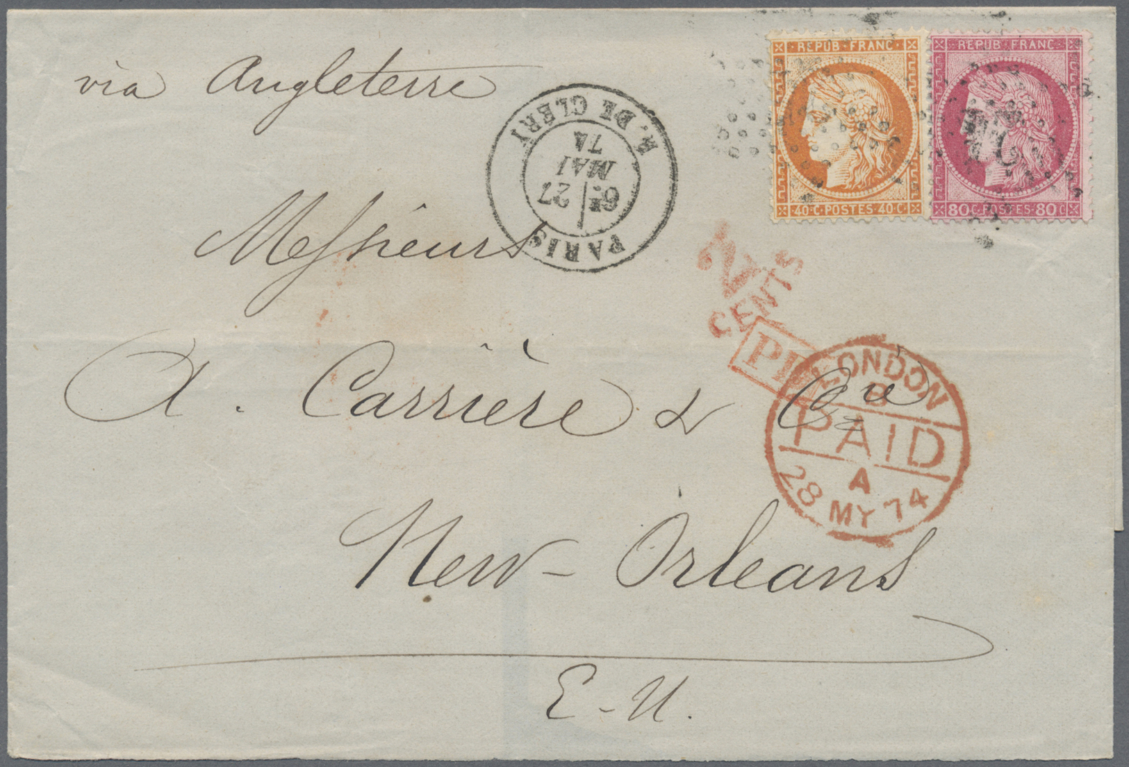 Br Frankreich: 1871/1876, CERES, lot of apprx. 64 covers/cards, showing many interesting frankings, mai