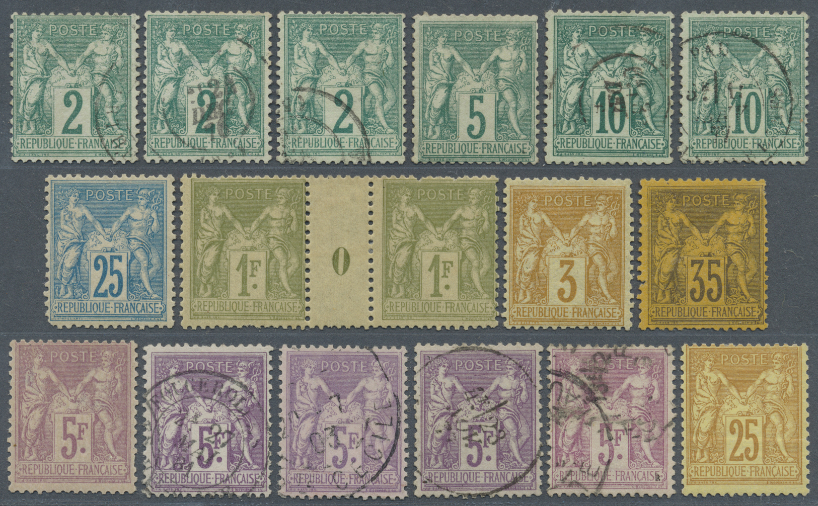 O/(*)/* Frankreich: 1876/1900 (ca.), Spezialisierte Partie Der Ausgaben ALLEGORIE Mit Farben, Typen, Stempel - Used Stamps