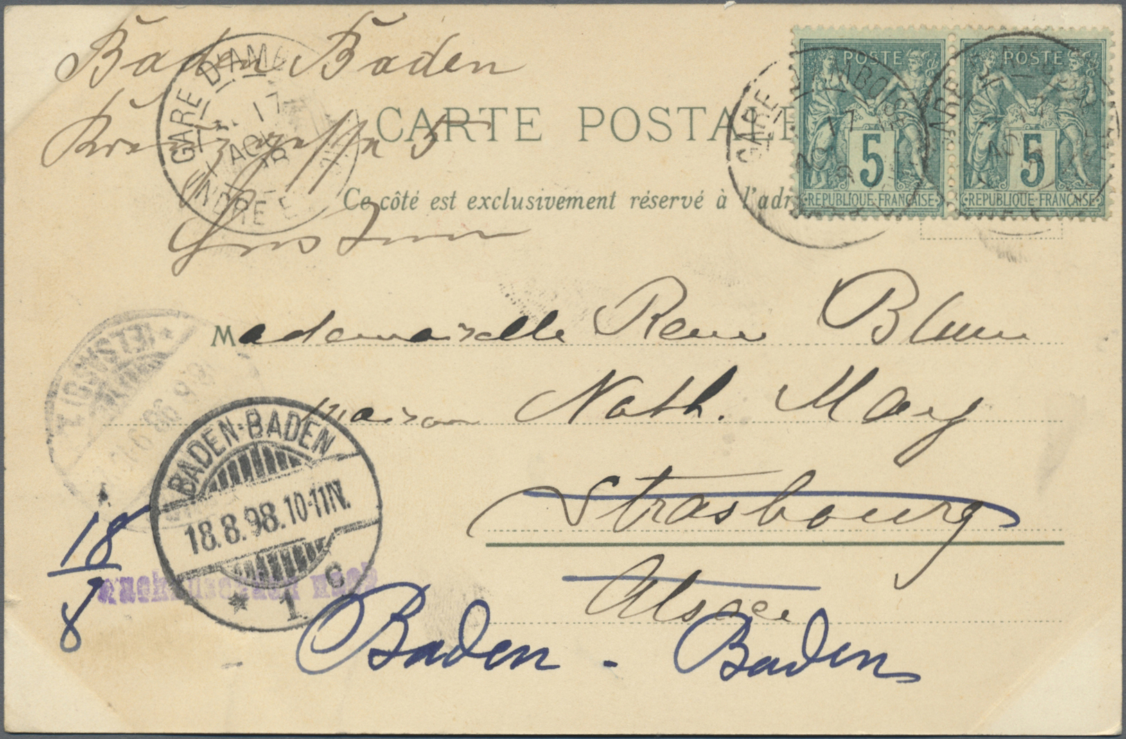 Br Frankreich: 1898/1900 (ca.), über 100 gelaufene Frankreich Postkarten mit einigen "Souvenir de...",