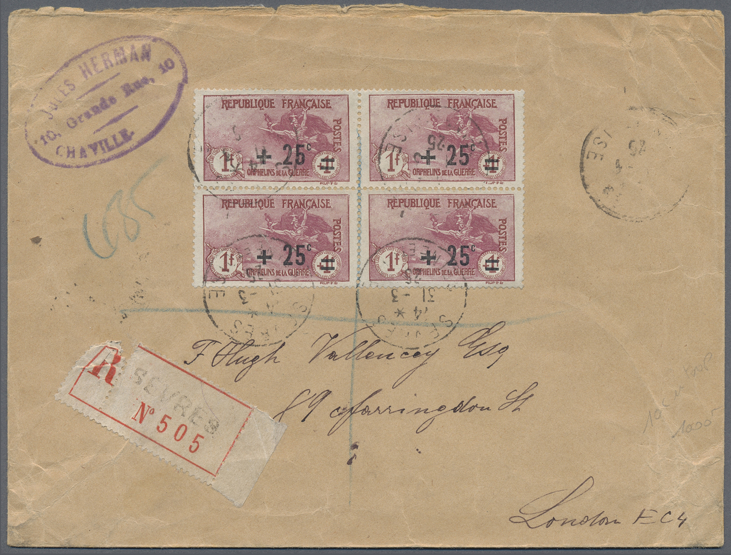 Br Frankreich: 1900/1960, absolutely awesome collection of blocks of four on entires bearing 450 envelo