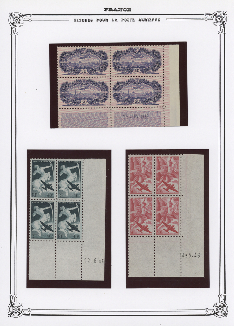 **/* Frankreich: 1927/1990 (ca.), FLUGPOST-ECKRAND-VIERERBLOCKS mit COIN DATE, sensationelle Sammlung von