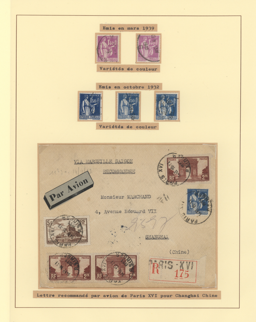 Br/O Frankreich: 1932/1941, Type "PAIX", Specialised Collection On 36 Album Pages, Showing Colours/shades - Usati