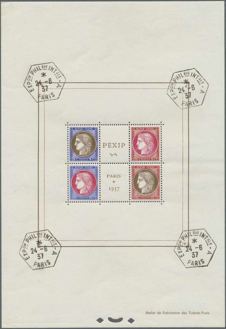 O Frankreich: 1937, PEXIP-Block, 4 Exemplare Sehr Sauber Mit Originalgummi Und Ausstellungssonderstemp - Used Stamps