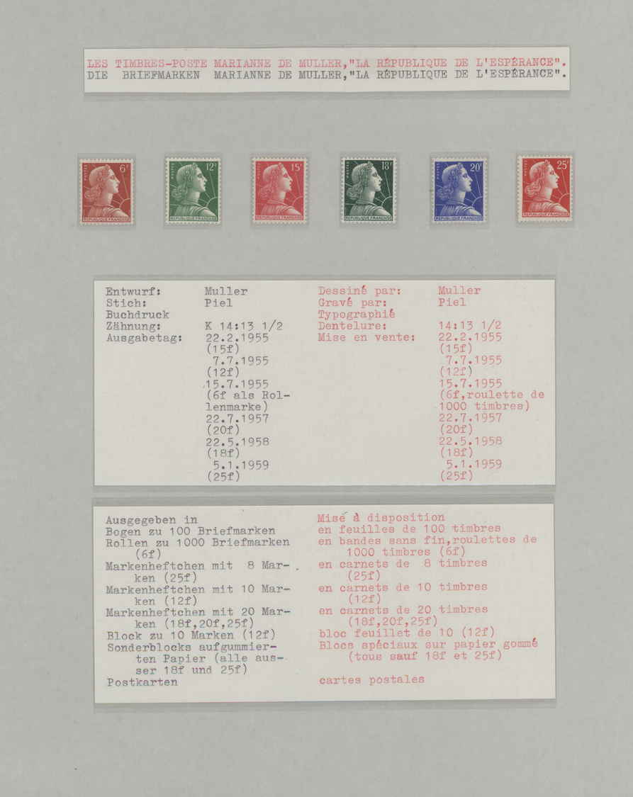 **/GA Frankreich: 1944-1976, Marianne Ausstellungs-Sammlung in 2 Bänden, dabei postfrische Ausgaben mit He