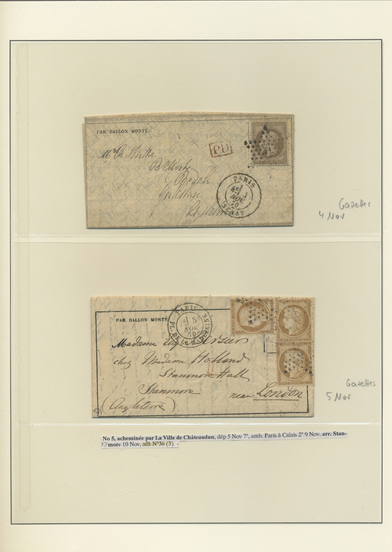 Br Frankreich - Ballonpost: 1870/1871, FRANCO-PRUSSIAN WAR/SIEGE DE PARIS, Extraordinary Collection Of - 1960-.... Brieven & Documenten
