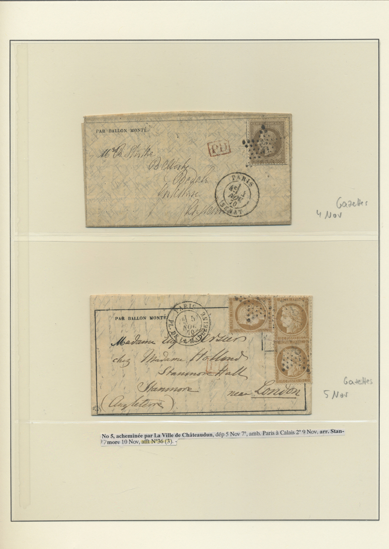 Br Frankreich - Ballonpost: 1870/1871, FRANCO-PRUSSIAN WAR/SIEGE DE PARIS, Extraordinary Collection Of - 1960-.... Lettres & Documents