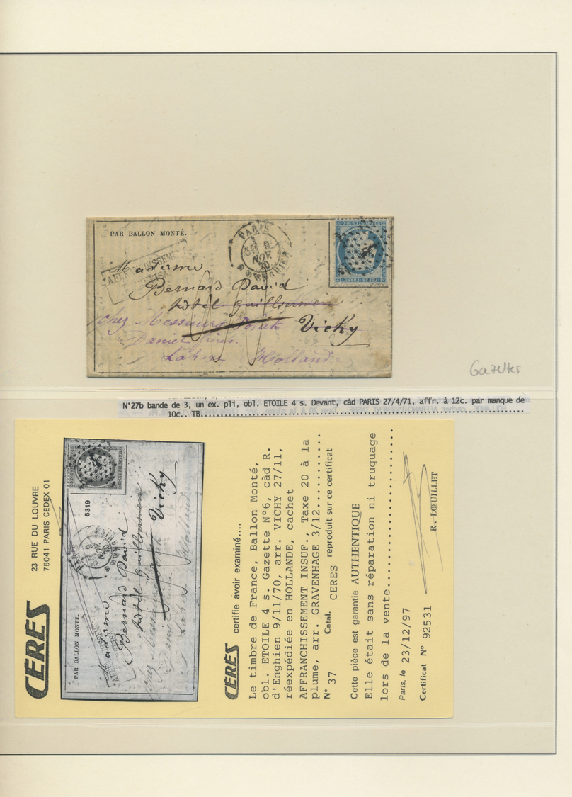 Br Frankreich - Ballonpost: 1870/1871, FRANCO-PRUSSIAN WAR/SIEGE DE PARIS, Extraordinary Collection Of - 1960-.... Storia Postale