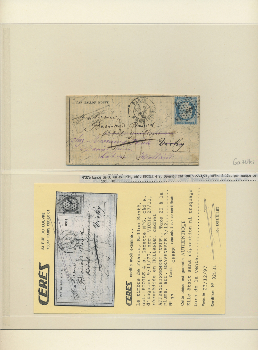 Br Frankreich - Ballonpost: 1870/1871, FRANCO-PRUSSIAN WAR/SIEGE DE PARIS, Extraordinary Collection Of - 1960-.... Storia Postale