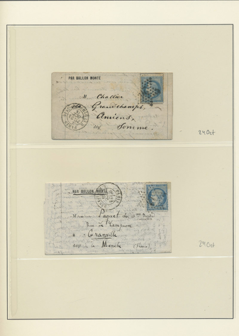 Br Frankreich - Ballonpost: 1870/1871, FRANCO-PRUSSIAN WAR/SIEGE DE PARIS, extraordinary collection of