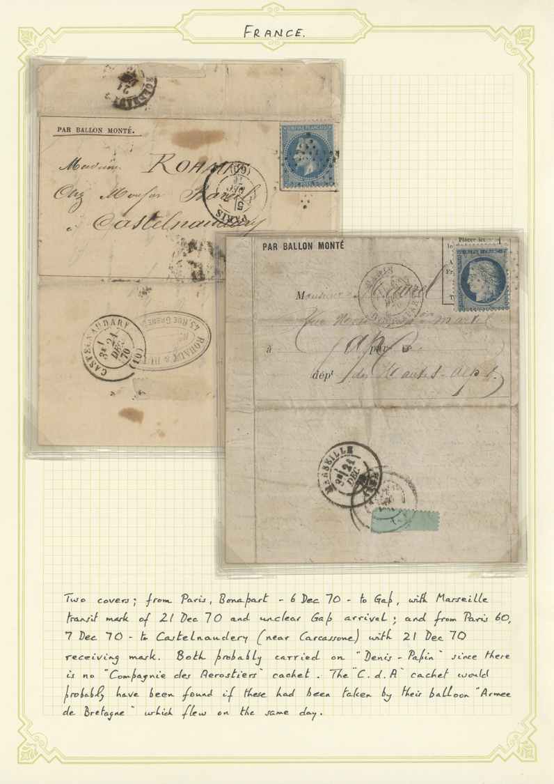 Br Frankreich - Ballonpost: 1870, Lot Mit 3 "Ballon Monte"-Briefen: "FRANKLIN" Aufgabe "Paris Rue St.La - 1960-.... Covers & Documents